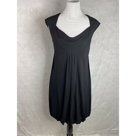Badgley Mischka Black Empire Cocktail Stretch Bubble Hem Dress.Cap Sleeve Sz 6 - Picture 1 of 10